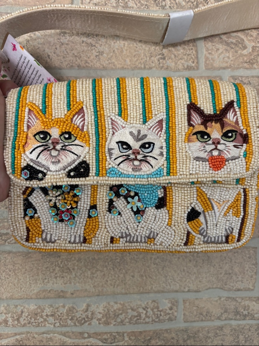 Viral Beaded Cat Mosaic Crossbody Bag - Multicolor w/ cat beaded charm - Picture 6 of 6